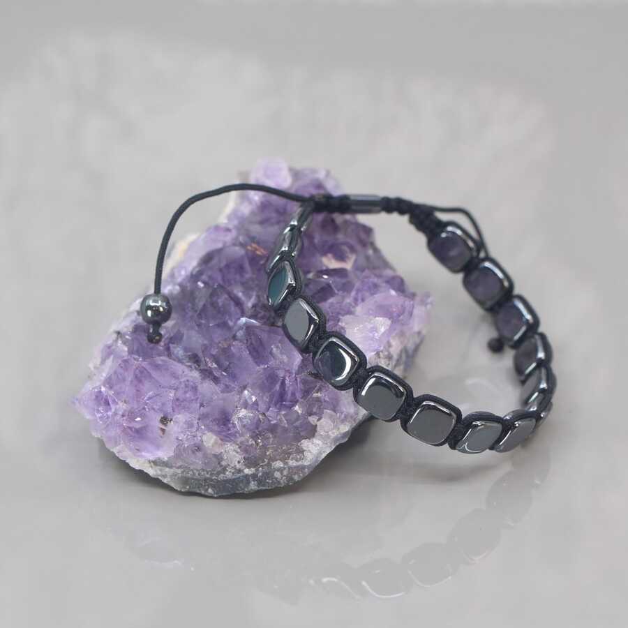 Macrame Braided Hematite Natural Stone Bracelet 1