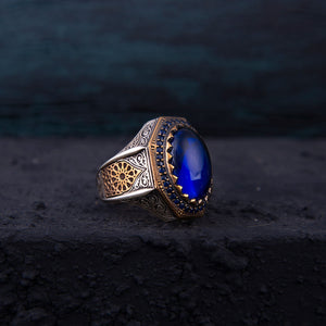  Minaret Model 8 Corners Silver Men's Ring with Blue Zircon Stone 2