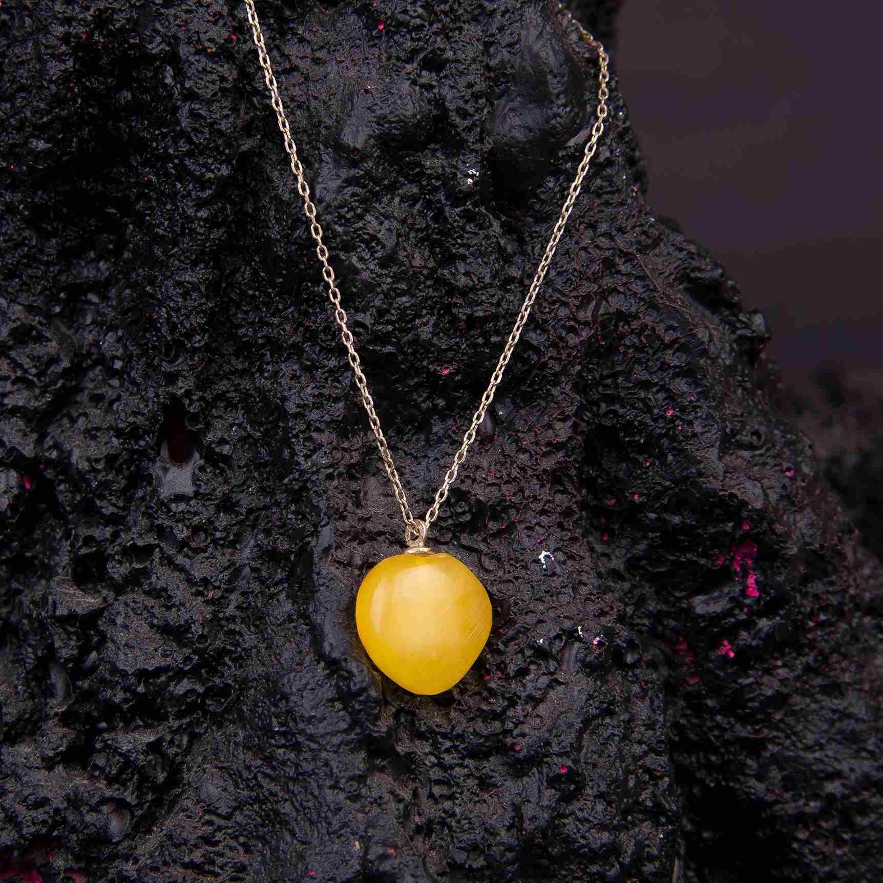Ve Tesbih Drop Amber Necklace with Sterling Silver Chain 1