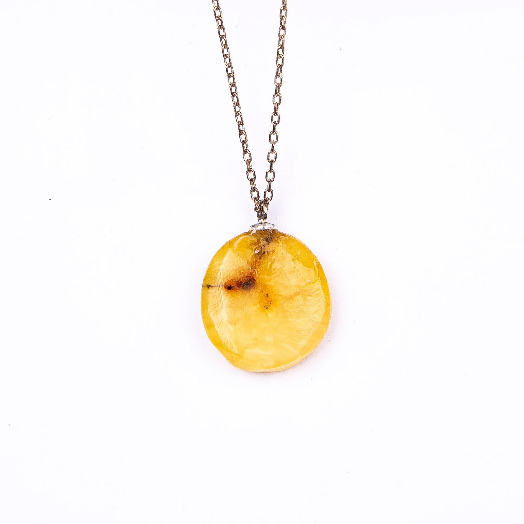 Ve Tesbih Drop Amber Necklace with Sterling Silver Chain 2