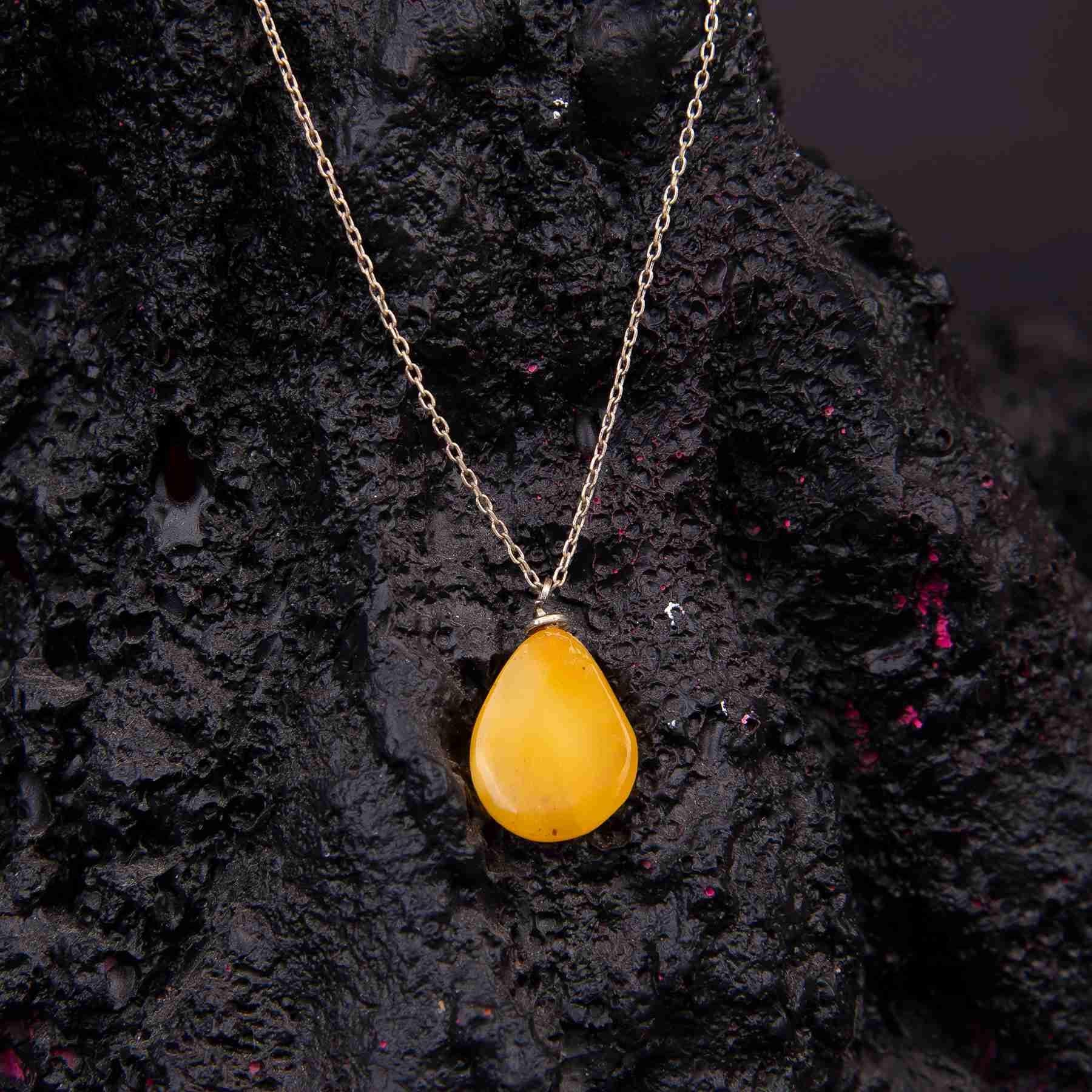 Ve Tesbih Drop Amber Necklace with Sterling Silver Chain 1