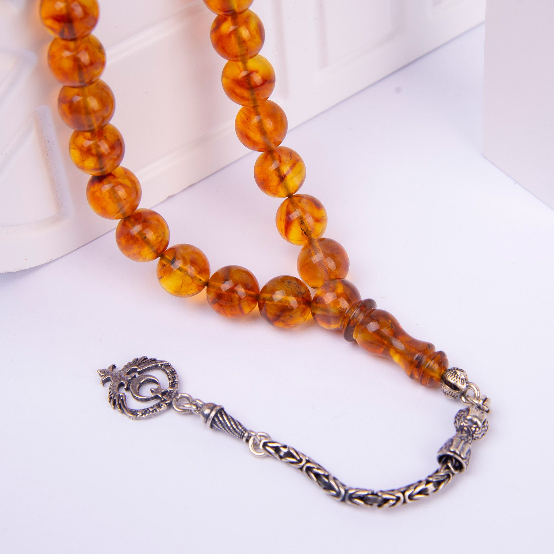 Ve Tesbih Amber Rosary with Silver Tassels 2