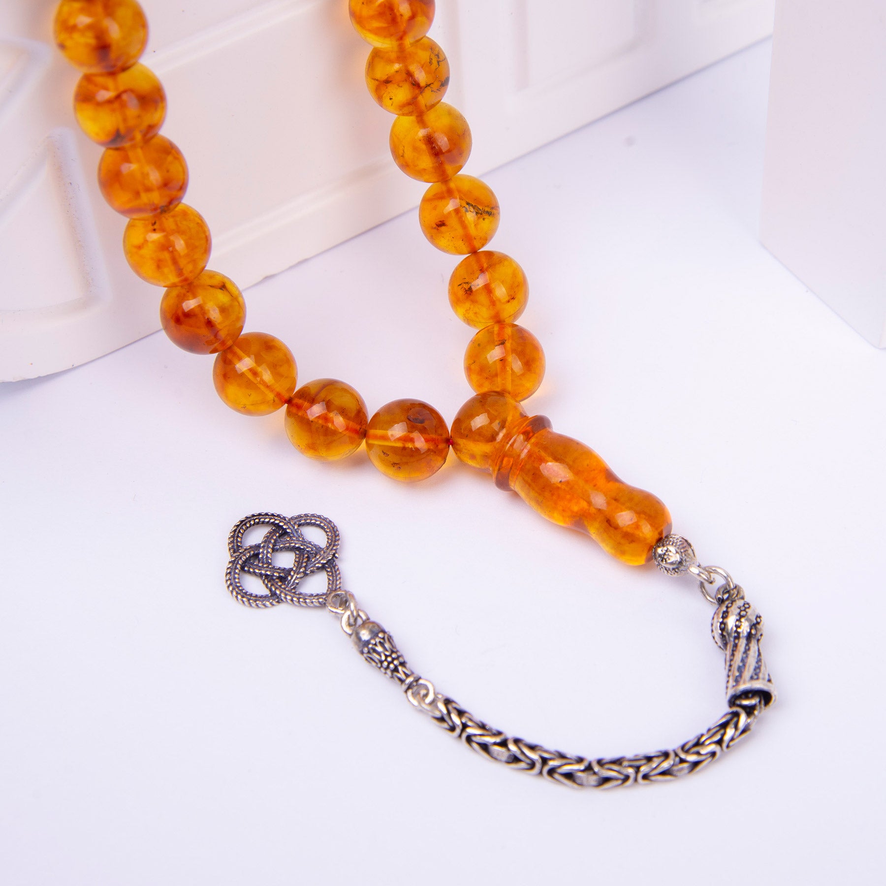 Ve Tesbih Amber Rosary with Silver Tassels 2