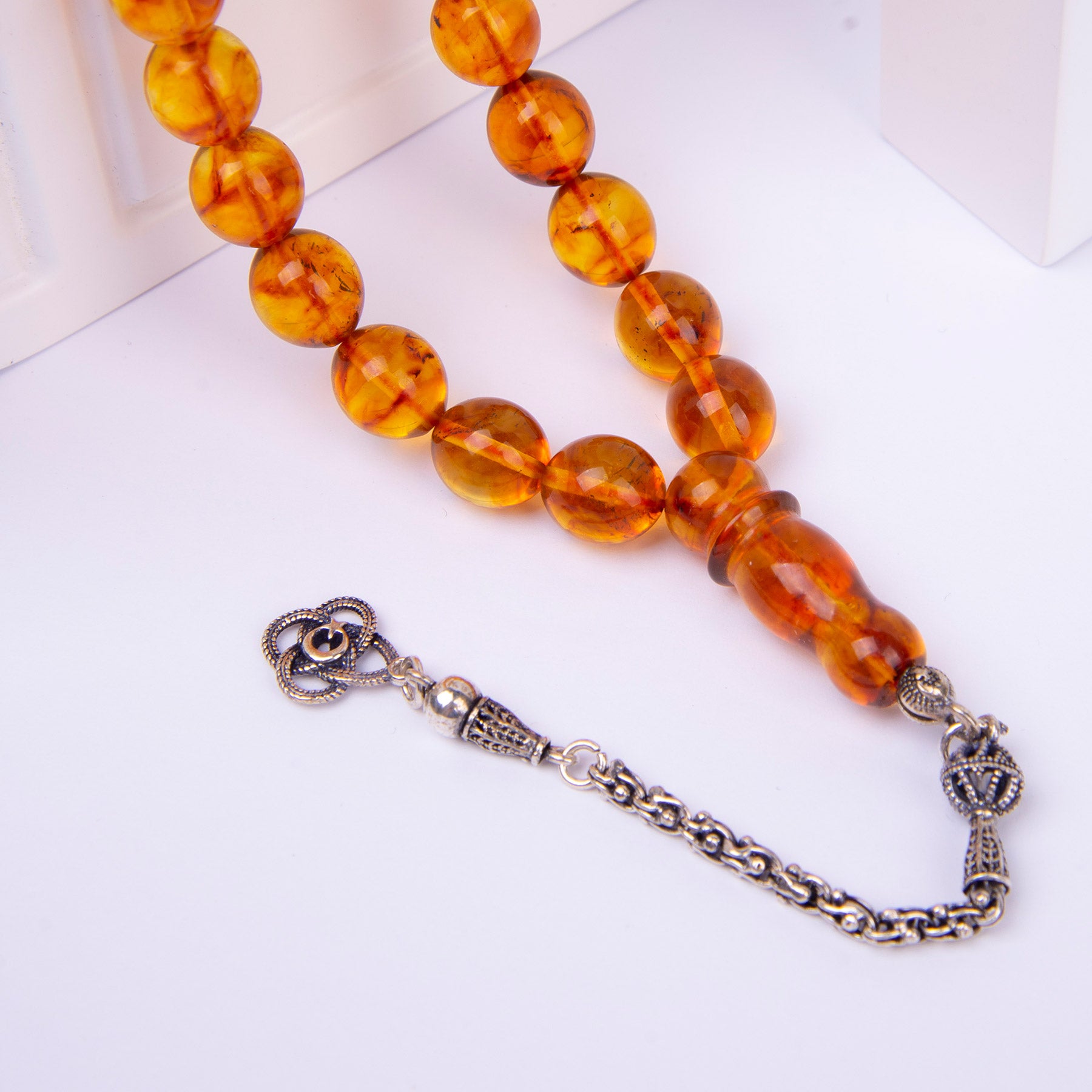 Ve Tesbih Amber Rosary with Silver Tassels 2