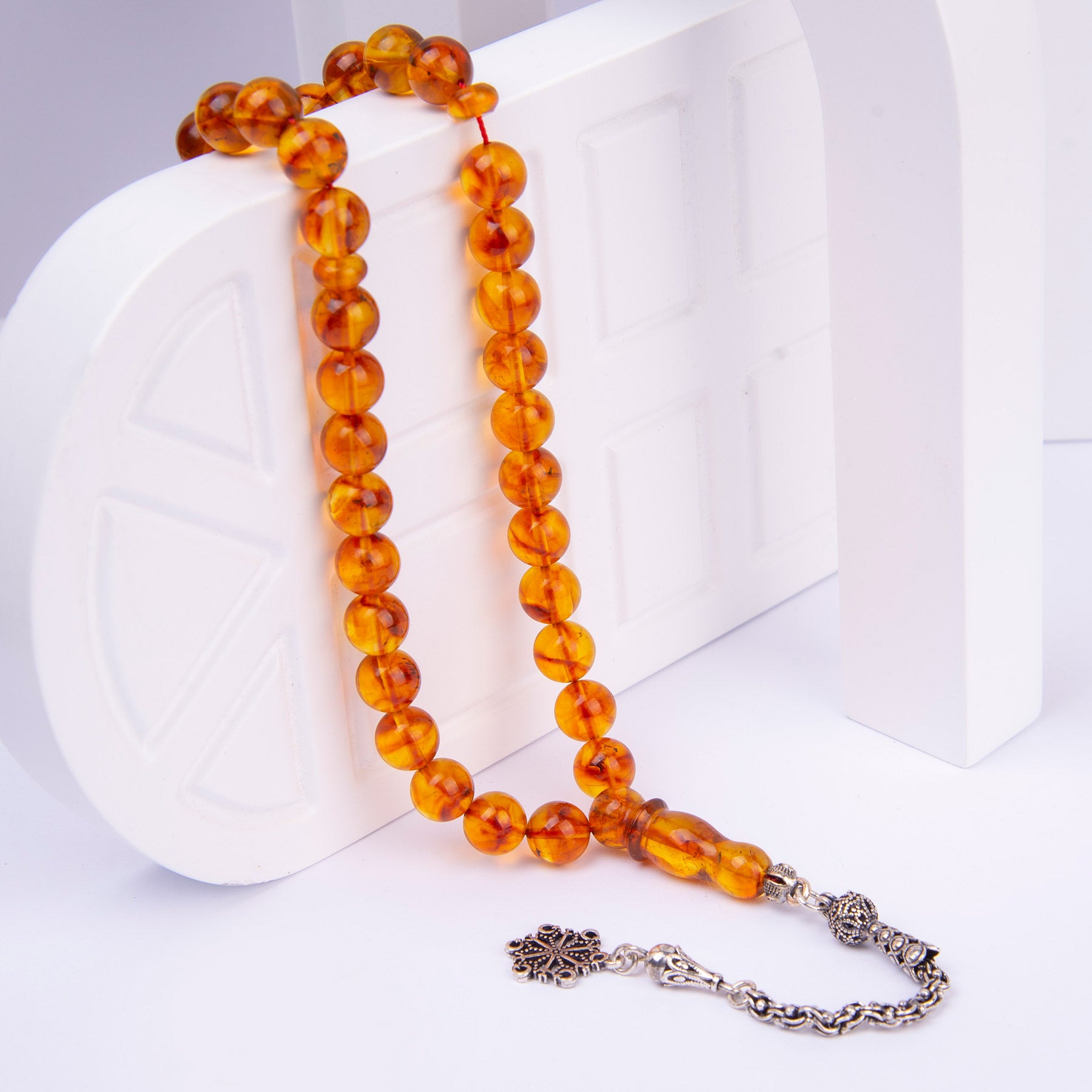 Ve Tesbih Amber Prayer Beads with Silver Tassels 1