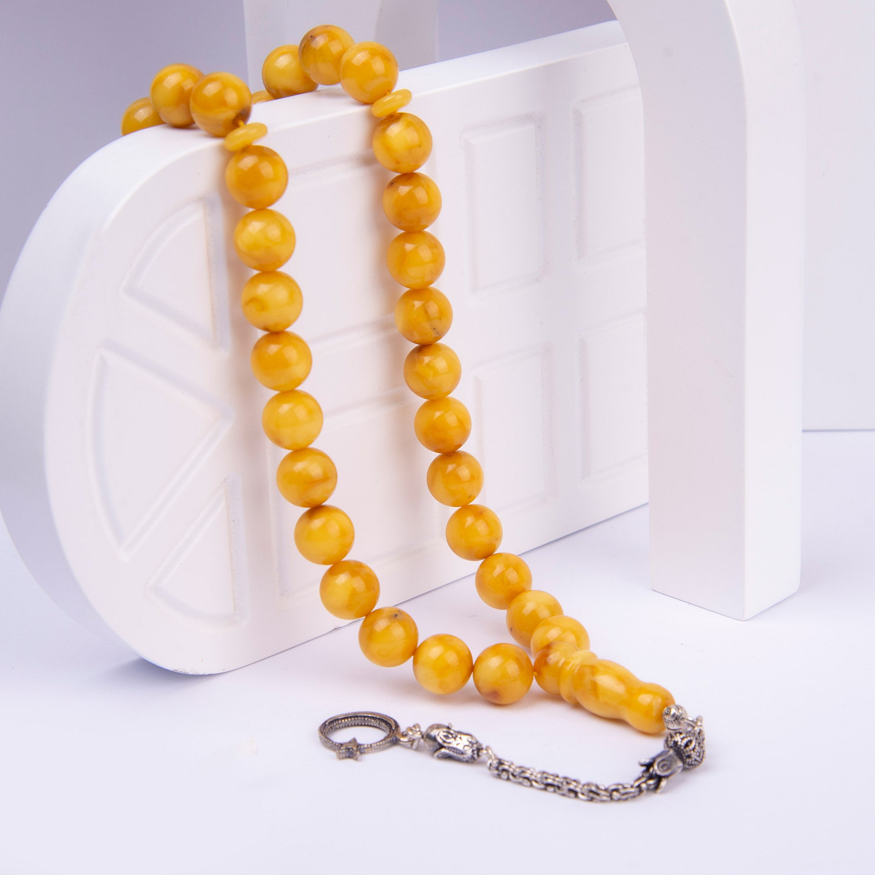 Ve Tesbih Amber Prayer Beads with Silver Tassels 1