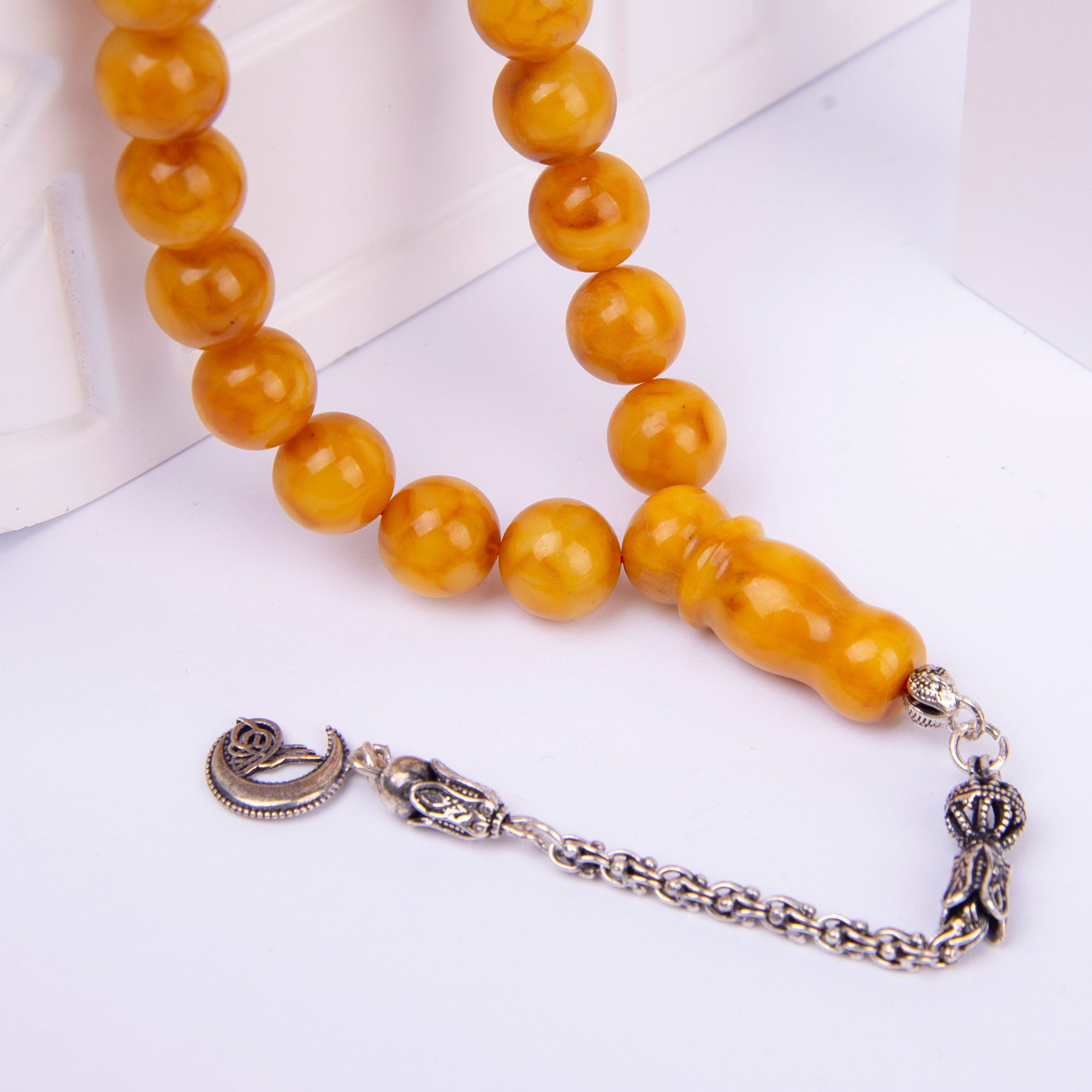 Ve Tesbih Amber Prayer Beads with Silver Tassels  2