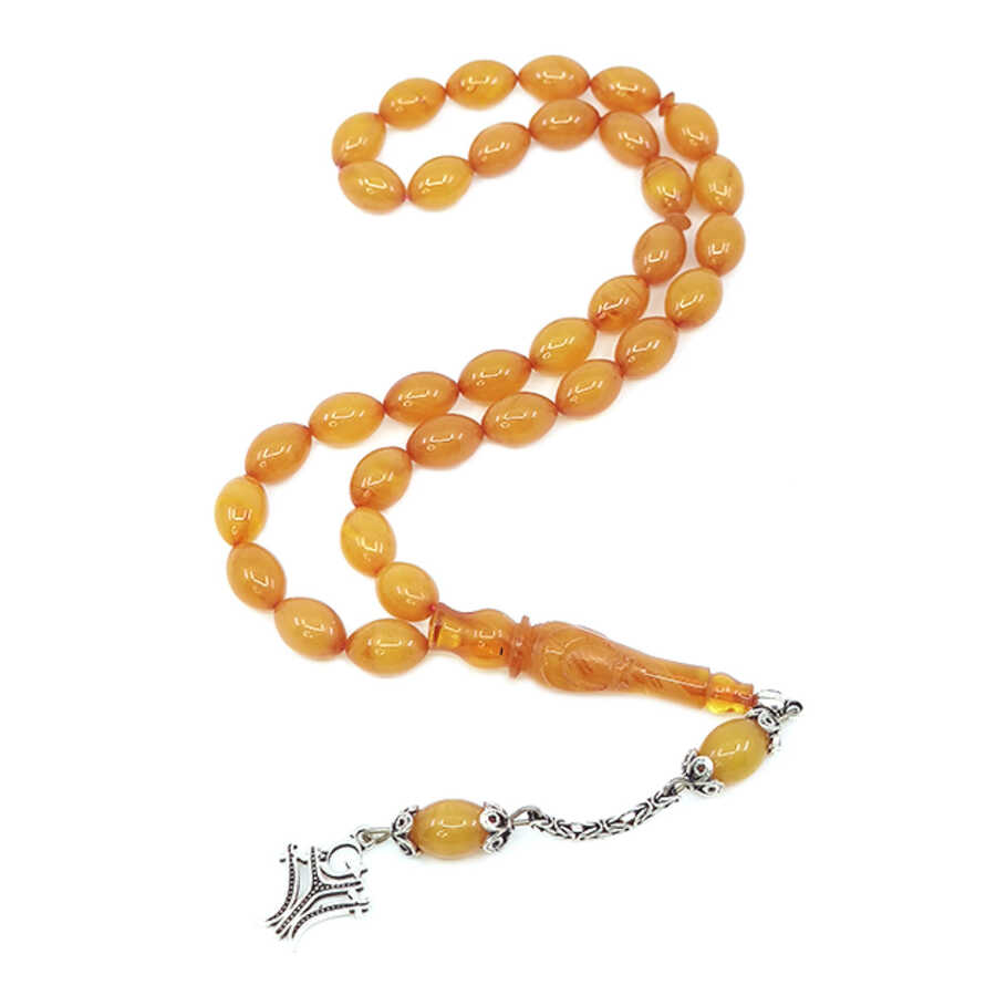 Ve Tesbih Solid Cut Crimped Amber Rosary with Silver Tassels 1