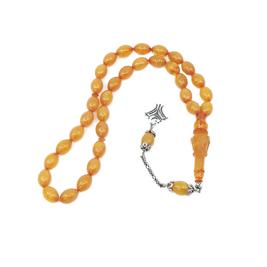 Ve Tesbih Solid Cut Crimped Amber Rosary with Silver Tassels 2