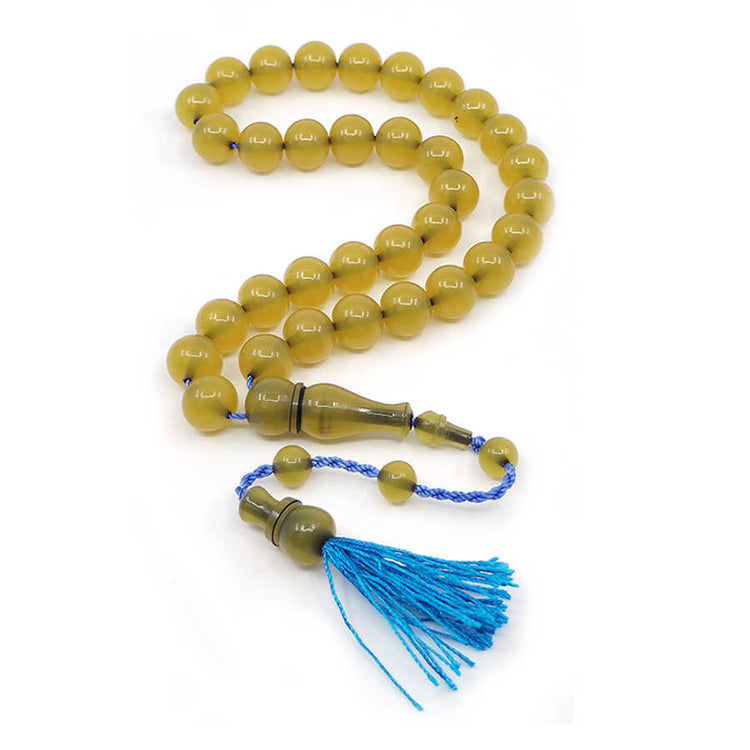 Flat Globe Crimped Amber Prayer Beads with Rope Tassel System 1