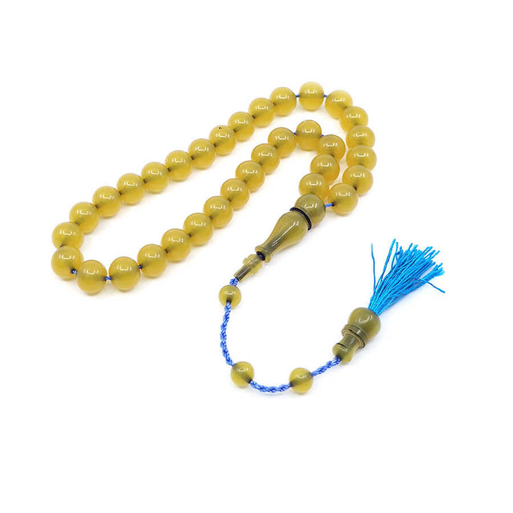 Flat Globe Crimped Amber Prayer Beads with Rope Tassel System 2