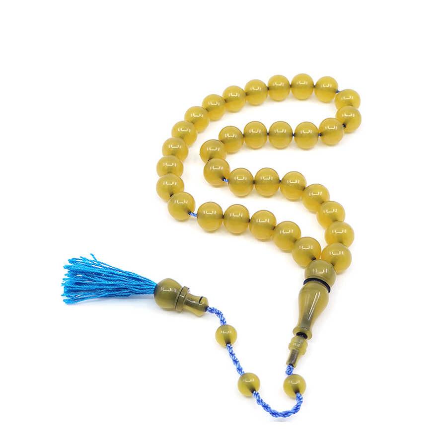 Flat Globe Crimped Amber Prayer Beads with Rope Tassel System 3