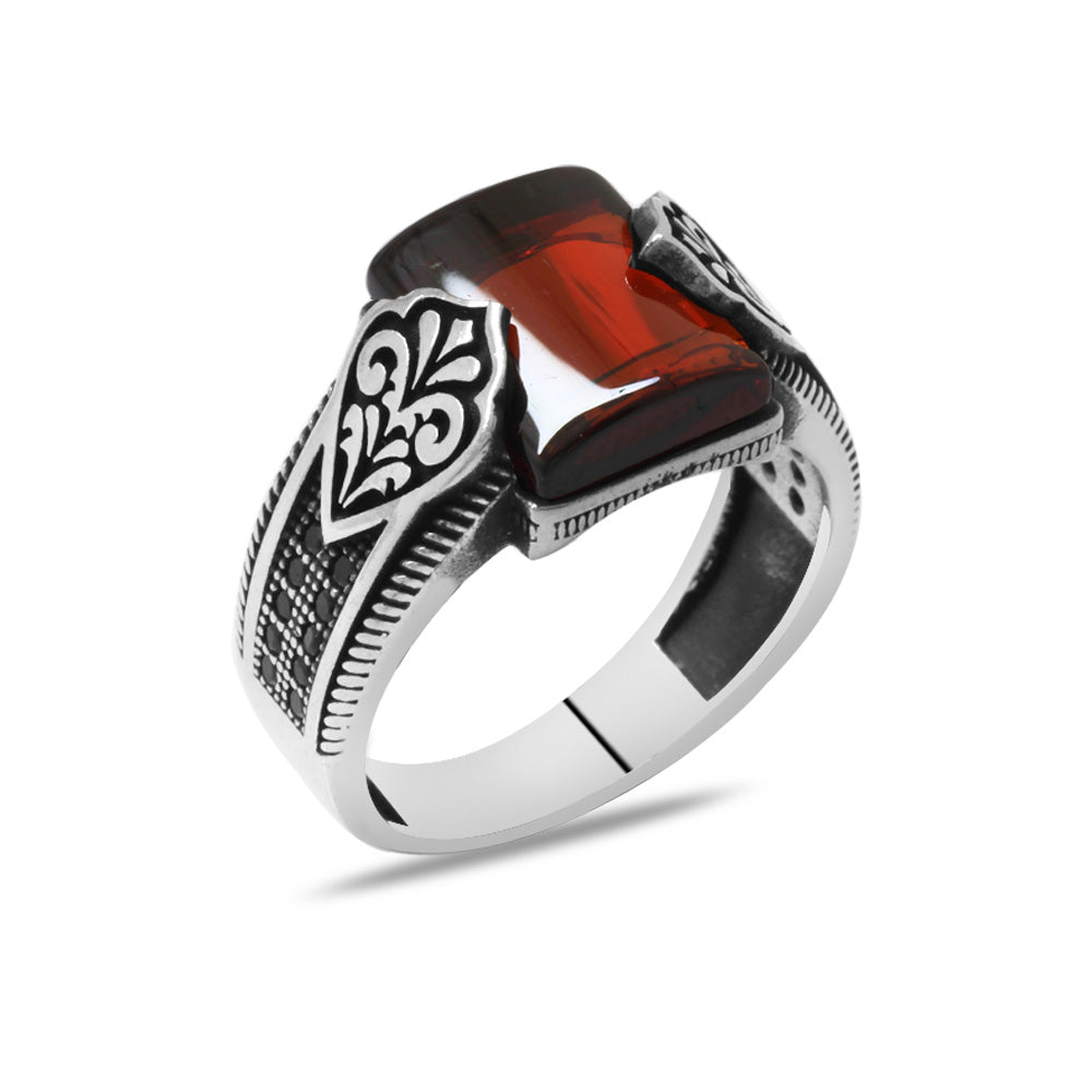 Red Agate Stone 925 Sterling Silver Men's Ring