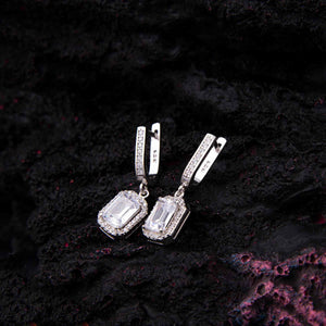 Ve Tesbih Zircon Stone Baguette Model Clip Silver Earring 2