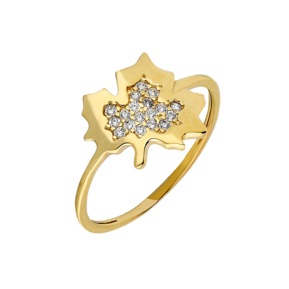 Zircon Stone Plane Leaf Design Gold Color 925 Sterling Silver Women&#39;s Ring