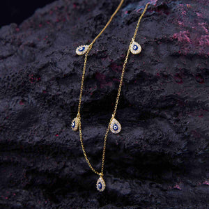 Ve Tesbih Zircon Stone Drop Evil Eye Silver Necklace 1