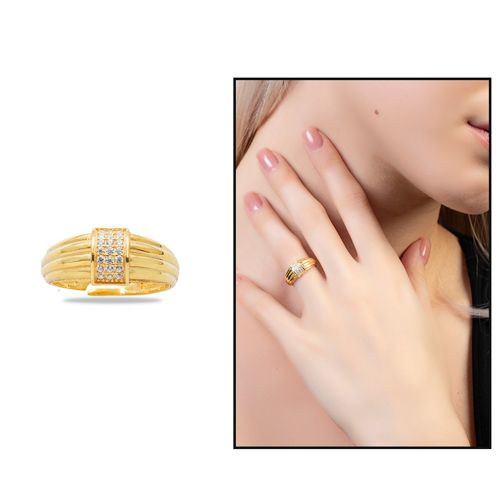 Zircon Stone Rectangular Gold Silver Women Ring