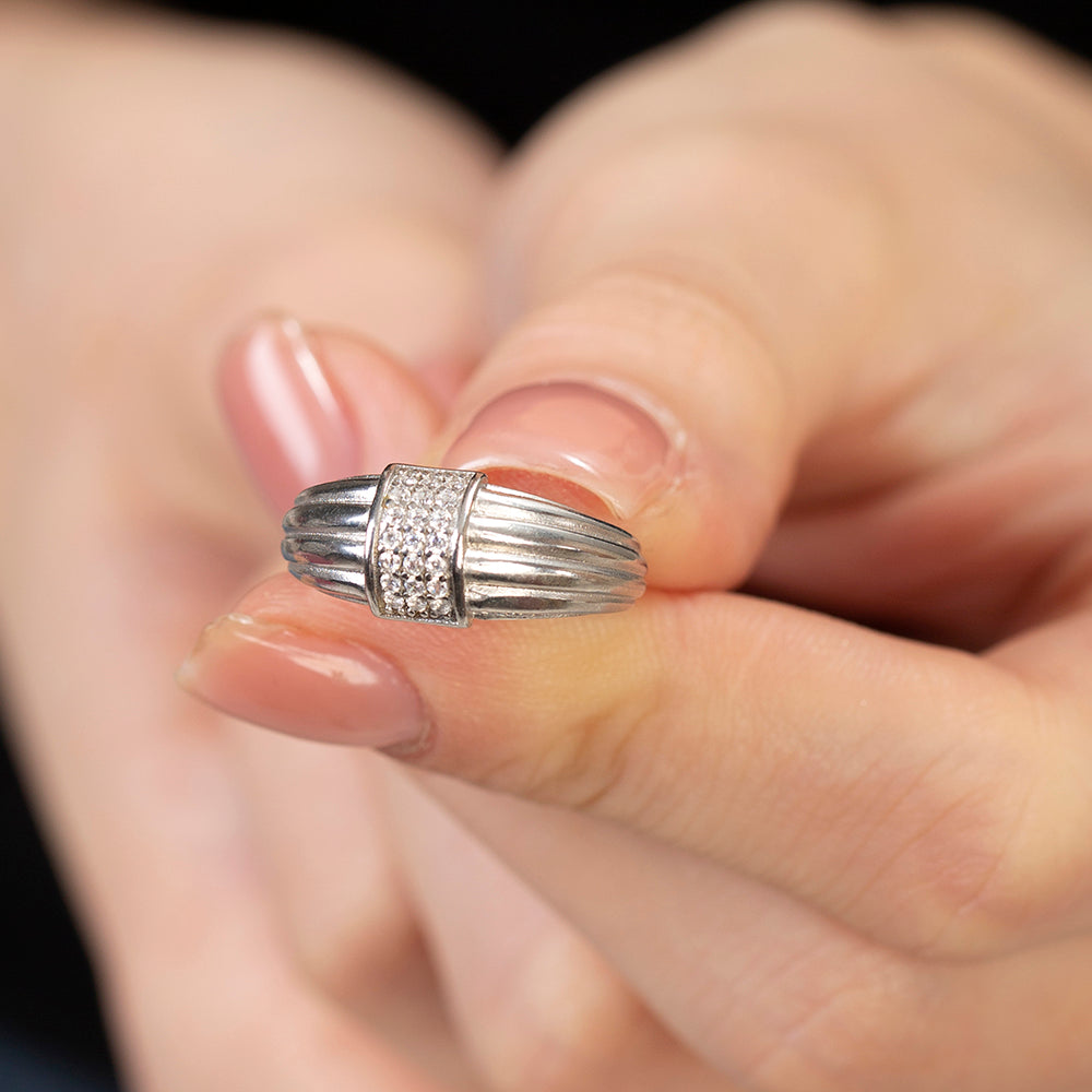 Zircon Stone Rectangular Silver Women Ring