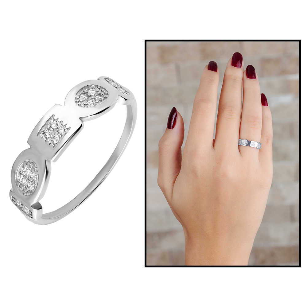 Zircon Stone Geometric Design 925 Sterling Silver Women&#39;s Ring