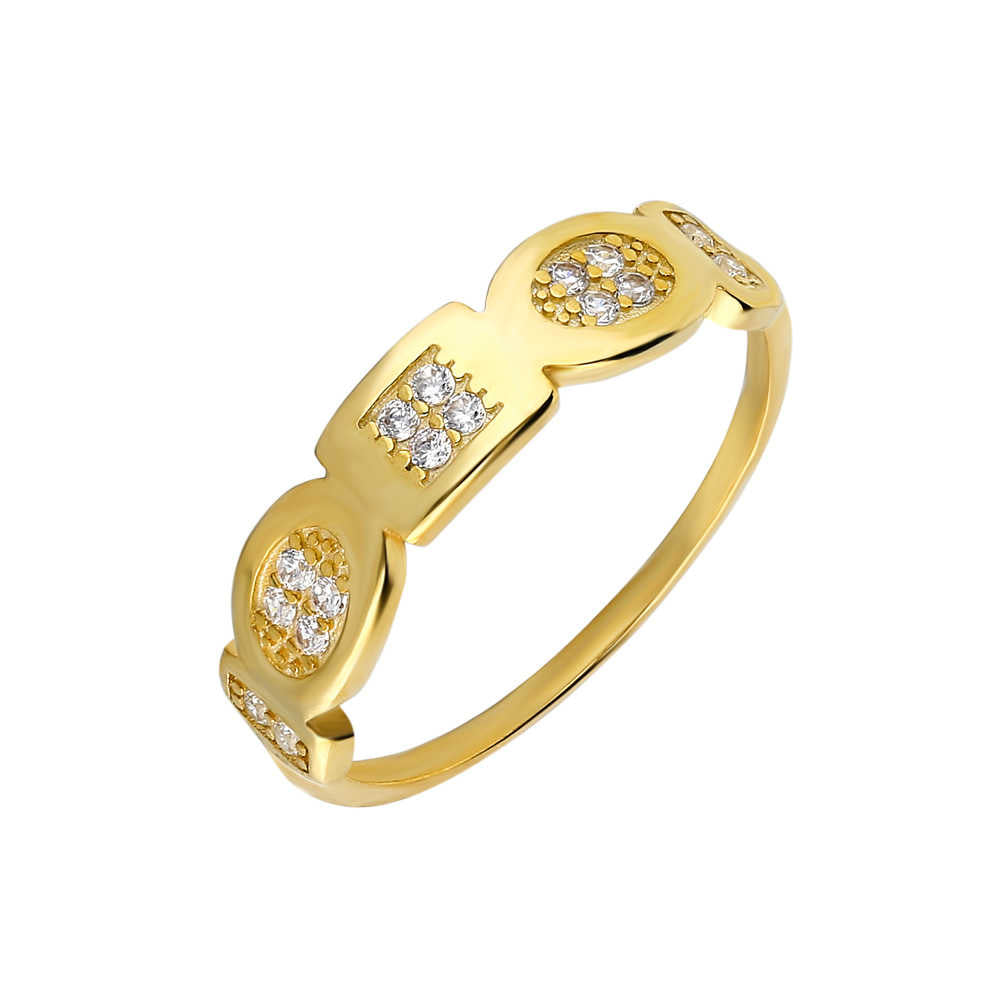 Zircon Stone Geometric Design Gold Color 925 Sterling Silver Women&#39;s Ring