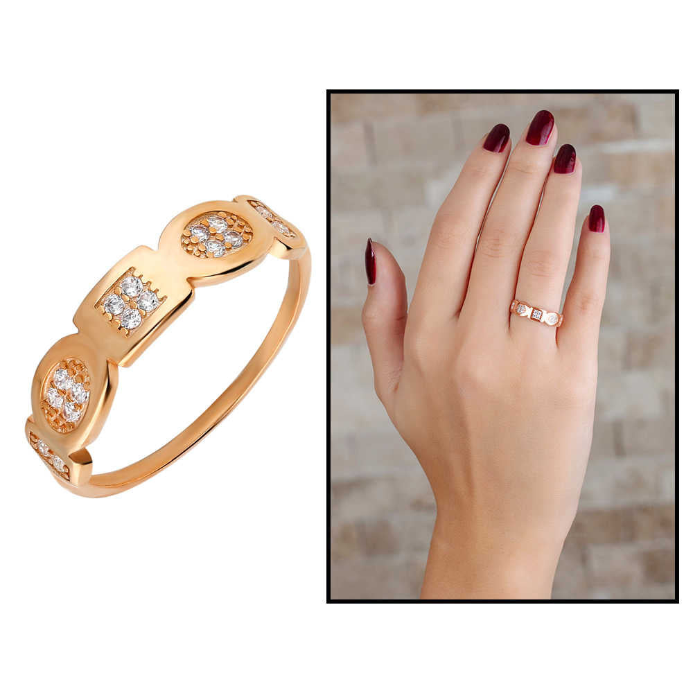 Zircon Stone Geometric Design Rose Color 925 Sterling Silver Women&#39;s Ring