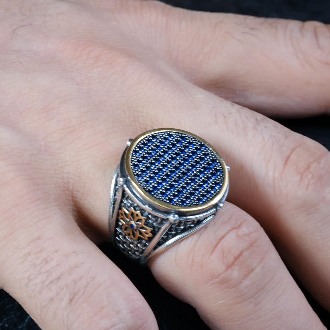 Ve Tesbih Silver Men's Ring with Zircon Stone 1