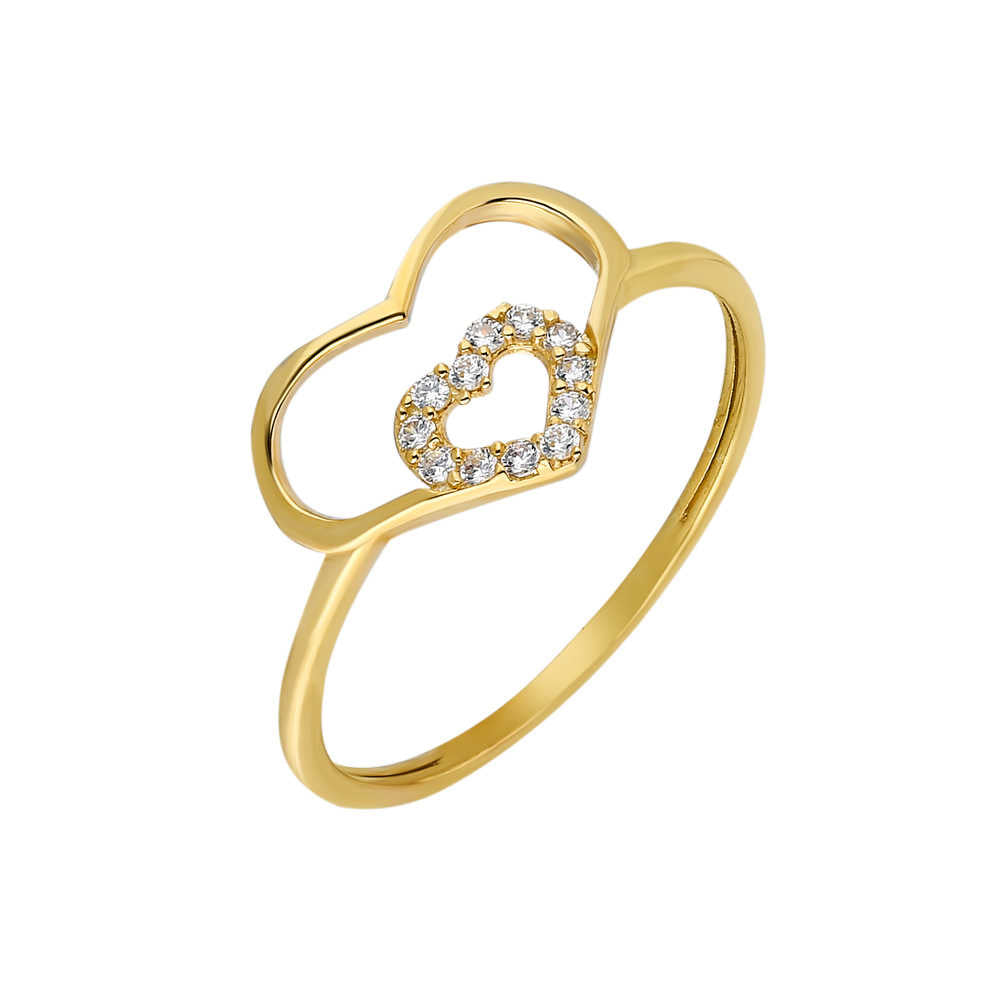 Zircon Stone Intertwined Heart Design Gold Color 925 Sterling Silver Women&#39;s Ring