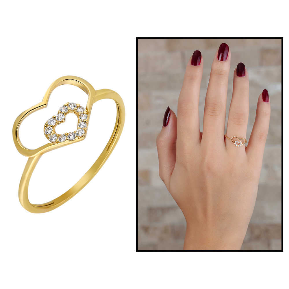 Zircon Stone Intertwined Heart Design Gold Color 925 Sterling Silver Women&#39;s Ring