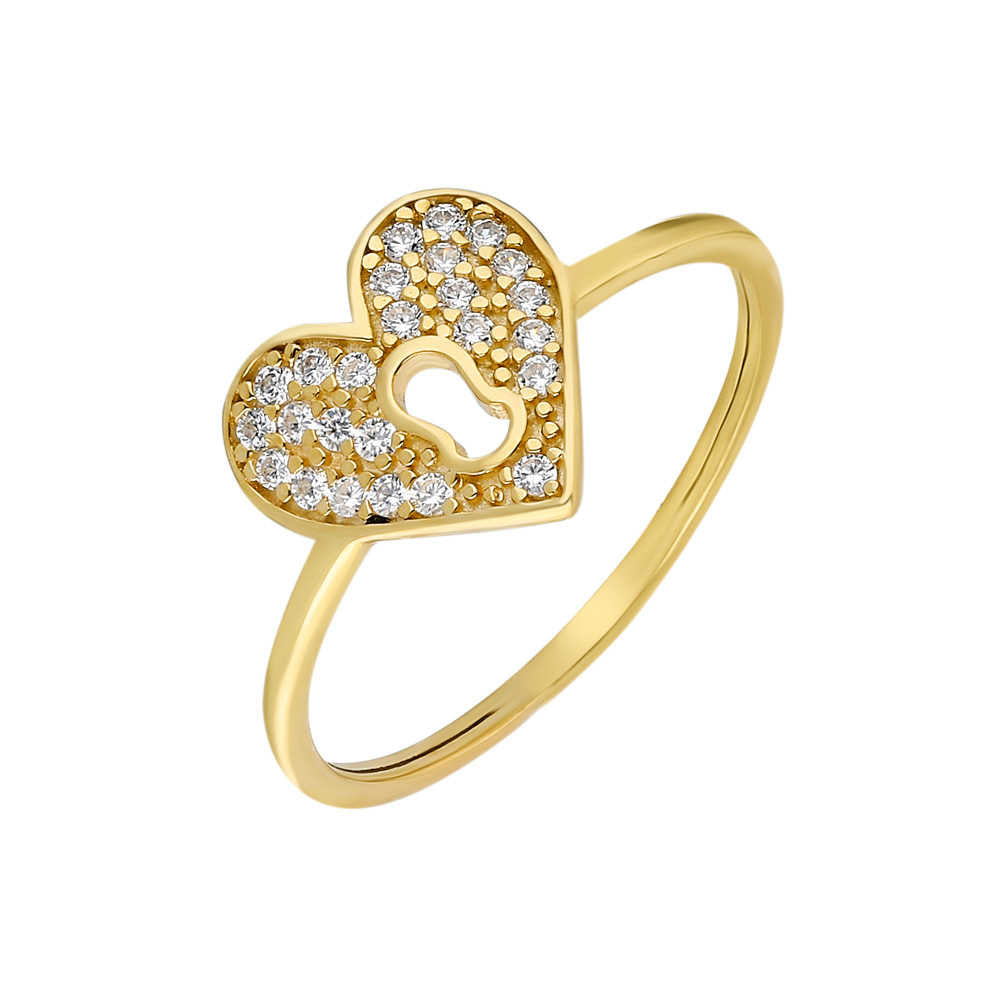 Lock of My Heart Design Gold Color 925 Sterling Silver Women&#39;s Ring with Zircon Stone