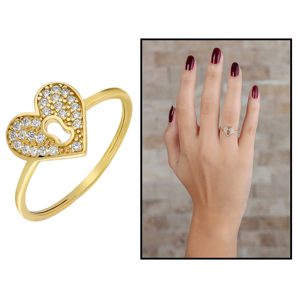 Lock of My Heart Design Gold Color 925 Sterling Silver Women&#39;s Ring with Zircon Stone