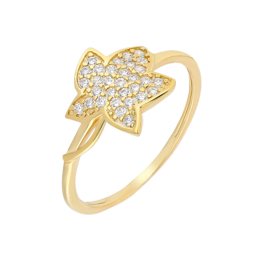 Zircon Stone Wildflower Design Gold Color 925 Sterling Silver Women&#39;s Ring