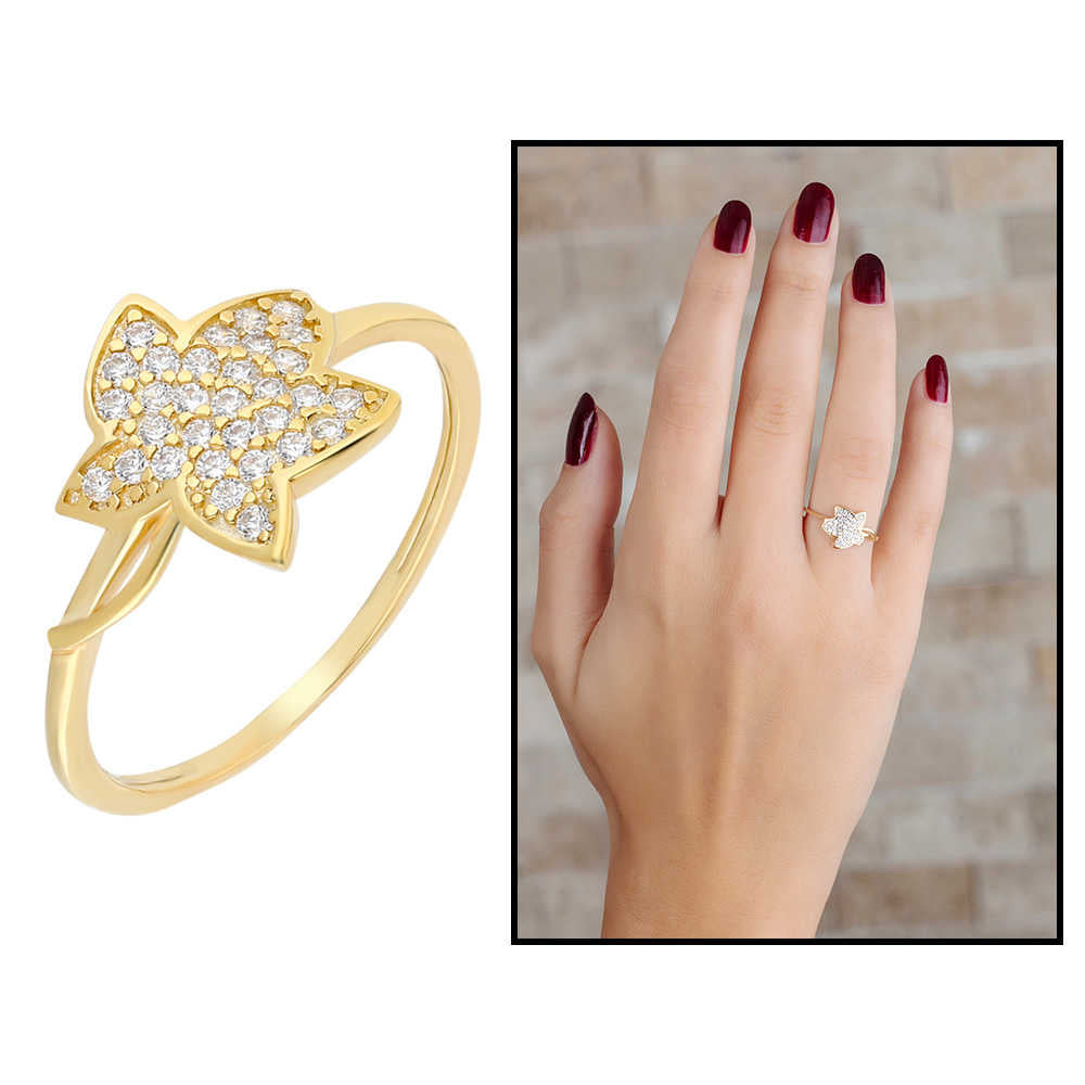 Zircon Stone Wildflower Design Gold Color 925 Sterling Silver Women&#39;s Ring