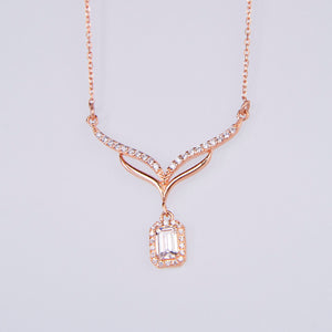 Ve Tesbih Zircon Stone Rose Silver Necklace 3
