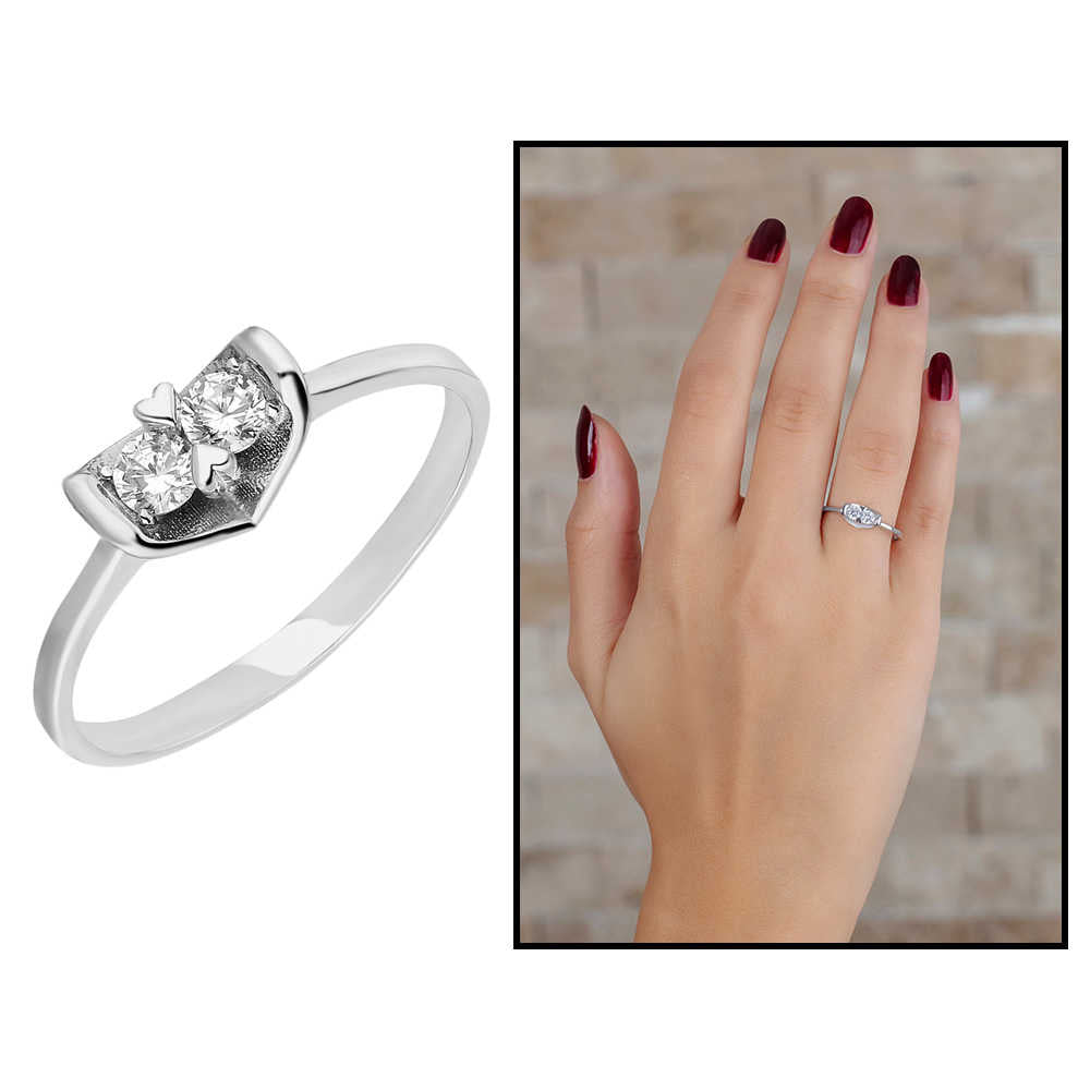 Zircon Stone V Design 925 Sterling Silver Women&#39;s Ring