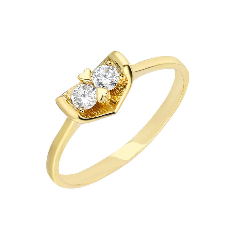 Zircon Stone V Design Gold Color 925 Sterling Silver Women&#39;s Ring