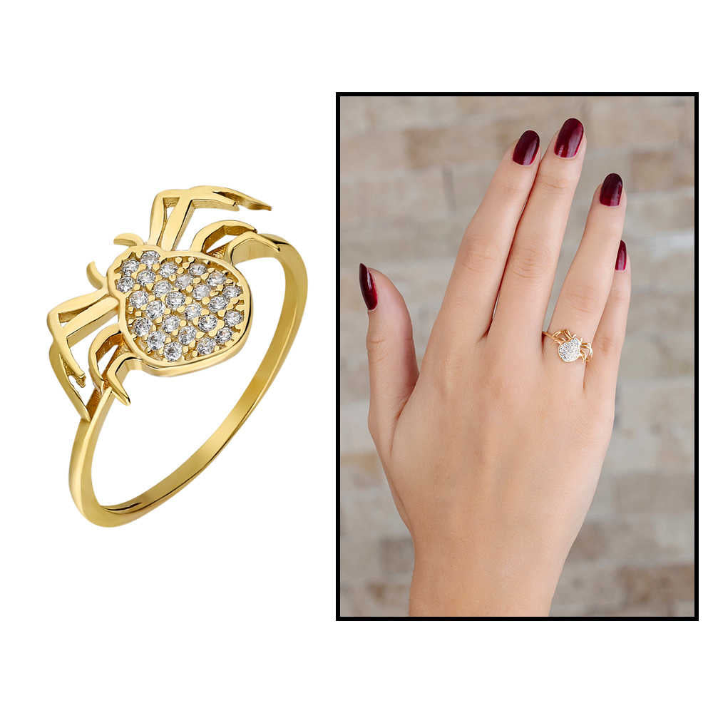 Zircon Stone Spider Design Gold Color 925 Sterling Silver Women&#39;s Ring