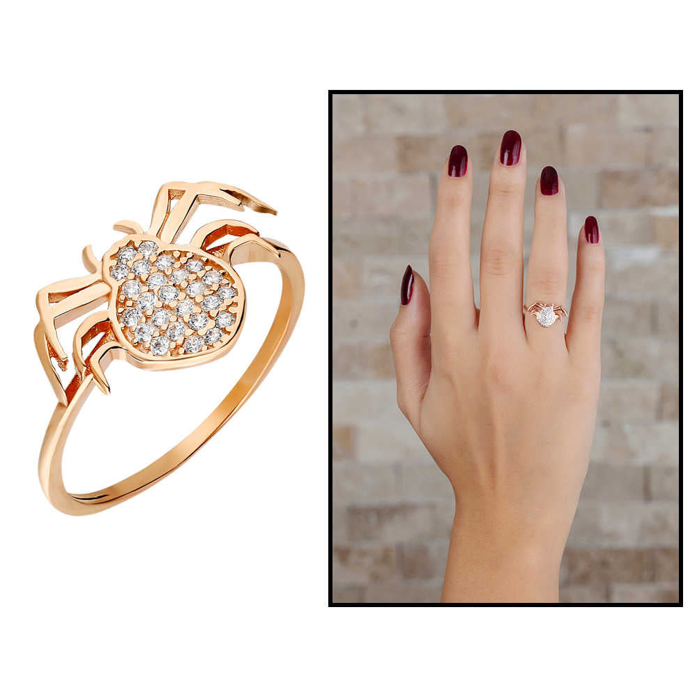 Zircon Stone Spider Design Rose Color 925 Sterling Silver Women&#39;s Ring