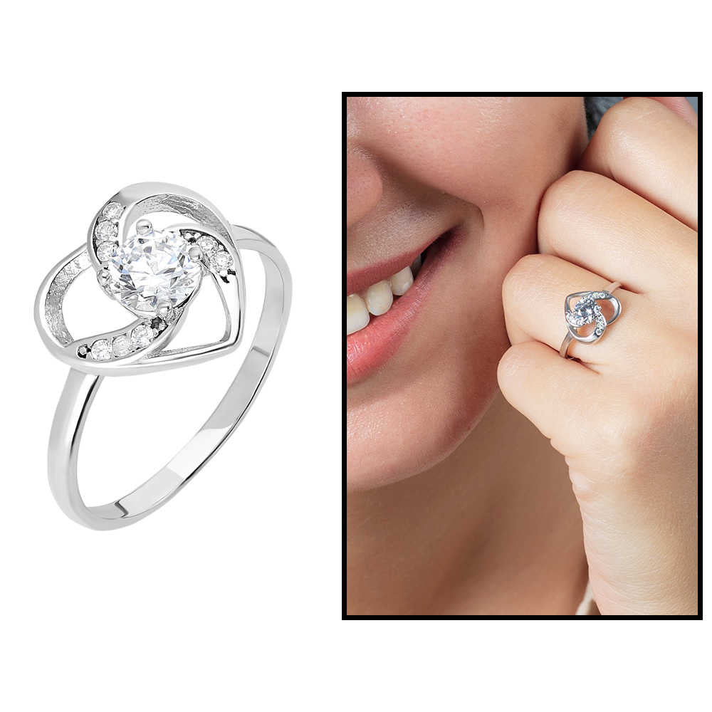 Zircon Solitaire Heart Design 925 Sterling Silver Women&#39;s Ring