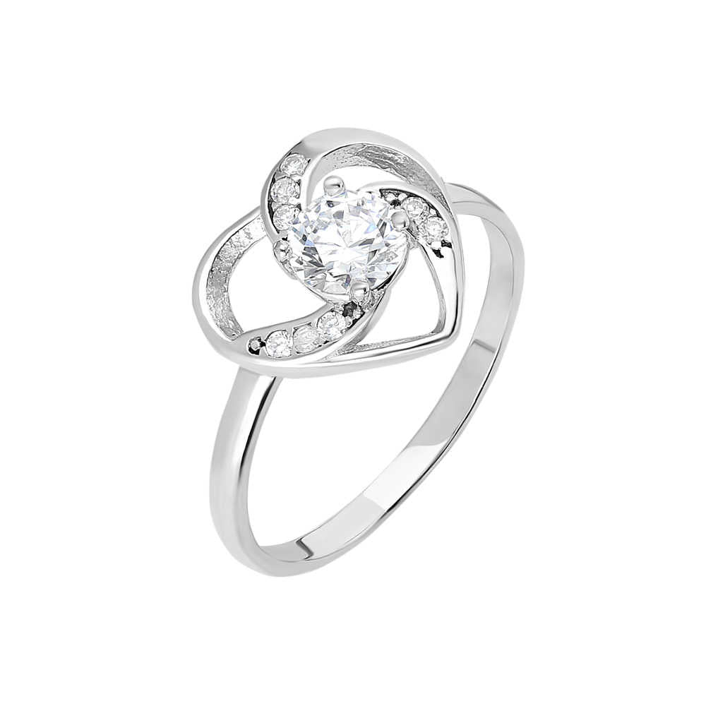 Zircon Solitaire Heart Design 925 Sterling Silver Women&#39;s Ring