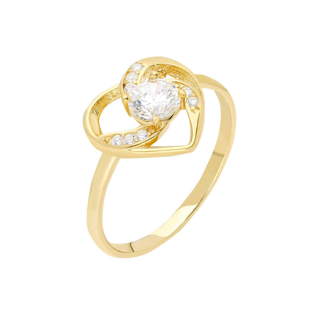 Zircon Solitaire Heart Design Gold Color 925 Sterling Silver Women&#39;s Ring