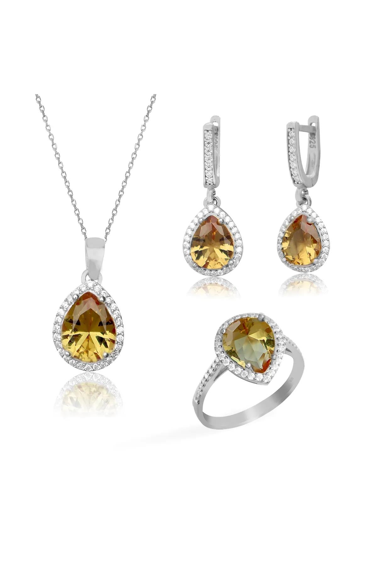 Ve Tesbih Silver Women's Triple Jewelry Set with Zultanite Stone 2
